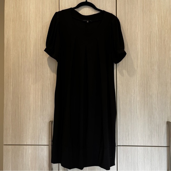 VINTAGE Tiana B Midi Dress | Black Cocoon Pleated Scoop Neck | Medium - Picture 1 of 9